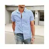 Camisa de Manga Corta para Hombre de Verano Nueva Transfronteriza con Cuello a Cuadros y Camisa Estampada Elástica en Cuatro Direcciones, Talla Grande Casual para Hombre