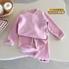 Conjunto de Ropa de Casa Grueso con Forro de Felpa, Cuello Redondo, para Niños, Oso Brote de Frijol, Otoño e Invierno, Niños y Niñas, Pijama de Lana de Manga Larga, para Ponerse