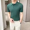 Camisa Polo com Gola Reversível, Polo de Tricô de Manga Curta para Homens, Listrada Estilo Old Money, Seda Gelada para Negócios, Atacado de Fábrica Dropshipping Transfronteiriço de Verão