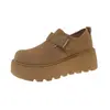 Sapato Birkenstock Feminino 2026 Novo Primavera/Outono Versátil Pequeno Aumenta Altura Loafer Moda Comute Retrô com Solado Grosso Estampa de Grou Branco