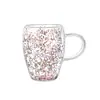 Fábrica de Copos de Vidro Borossilicato Alto Copo de Vidro Isolado de Camada Dupla Feito Sob Medida com Alça, Copo de Água Criativo com Glitter de Vidro Borossilicato Alto Personalização