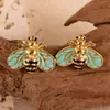 Pendientes de Abeja Europeos y Americanos de Acero Inoxidable Transfronterizos para Mujer, Color Dorado, Pendientes de Goteo de Aceite Creativos de Moda de Alta Gama, Venta al por Mayor de Joyería