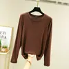 Nova Camisa Básica Feminina de Modal com Manga Longa para Primavera e Outono, Solta, Tamanho Grande, Gola Redonda Meia, Top Fino Casual Versátil