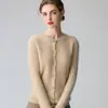 Cardigã 100% caxemira para mulheres, gola redonda, trança, manga longa, outono e inverno, cor sólida, caimento justo, casaco de abotoamento simples