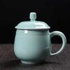 Taza de té celadón nueva al por mayor con tapa taza de cerámica grieta de hielo oficina taza de conferencia casa de té hotel tienda de pedicura agua