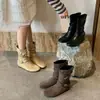 Botas Apiladas de Pliegues Retro para Mujer 2026 Otoño/Invierno Nuevo Estilo Hebilla Botas Vaqueras Occidentales Botas Cortas Adelgazantes Botas Elásticas