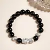 Pulsera Gruesa de Cristal Chapada en Plata, Pulsera Pixiu de Obsidiana Natural, Joyería de Cuentas para Atraer Riqueza y Girar la Fortuna, Regalo para Amante, Regalo para Novio