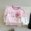 Camiseta de Manga Larga para Niñas de Primavera y Otoño, Ropa Elegante para Bebés, Marca de Moda Única para Niños, Camiseta Base de Dibujos Animados con Lazo, Aspecto de Dos Piezas