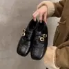 Mocasines retro para mujer de punta cuadrada, forrados de felpa, con suela gruesa, con aumento de altura interior, adecuados para otoño e invierno, en estilo británico
