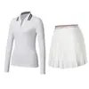 Traje Deportivo Transfronterizo para Mujer Solapa Manga Larga Secado Rápido Delgado Cuello en V Camisa Polo Superior Fitness Aspecto Adelgazante Falda de Tenis