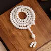 Pulsera de Raíz de Bodhi de Jade Blanco Natural con Colgante de Mano de Buda, Cuentas de Oración Portátiles de 108 Cuentas, Joyería Unisex al por Mayor