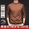 Suéter de punto para hombre de otoño, nuevo, color liso, cuello medio alto, base de camisa, mezcla de lana de oveja y seda, transfronterizo