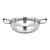 Venta al por mayor del fabricante Acero inoxidable coreano Olla seca Olla para mariscos Olla caliente Color natural Fondo plano Olla poco profunda Plato Plato Comercial Olla de doble oreja