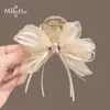 Pinza para el Cabello de Malla Plisada con Lazo y Perlas de Pedrería, con un Toque de Lujo, Pinza Elegante para la Parte Trasera de la Cabeza, Pinza Grande para el Cabello, Pinza de Tiburón