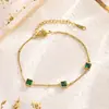 Versátil Collar de Acero de Titanio Verde de Circonio Multicolor para Mujer, Diseño Cuadrado Estilo Francés, Exquisito y Moderno para el Trabajo, Chapado en Oro Real de 18K, No se Desvanece