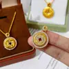 Joia Banhada a Ouro com Pingente de Moeda de Cobre, Moeda de Ouro de Imitação com Diamantes, Pingente de Corrente para Suéter Escovado