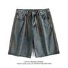 Shorts Jeans Patchwork Listrados Masculinos Verão Fino Vintage Chic Calças Casuais Perna Larga Soltas Retas