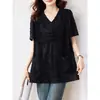 Camisa de Botones con Cuello Bordado Transfronteriza para Mujer, Nuevo Estilo Verano 2025, Top de Manga Corta Adelgazante y Versátil