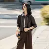 Chaqueta de Piel de Oveja con Solapa Chaqueta Corta para Mujer Otoño e Invierno Estilo Nuevo Pequeña Casual Holgada Ceñida Chaqueta de Cuero