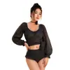 Maiô Feminino com Design Cruzado, Laço Lateral, Efeito Emagrecedor, Mangas Longas, Tecido de Renda, Adequado para Meninas Jovens, Maiô de Duas Peças para Sessões de Fotos, em Estoque para Atacado