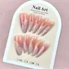 Blush Degradê Amêndoa Longo Unhas Usáveis de Fada Aurora de Luxo Leve Item Popular do Xiaohongshu Adesivos de Arte para Unhas de Celulose