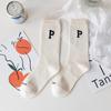 Calcetines para Mujer Ins de Moda Primavera y Otoño Calcetines Medianos Estilo Coreano Ciber Rojo Letra P para Pareja Algodón Calcetines Deportivos de Baloncesto para Hombre
