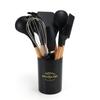 Utensilios de cocina de silicona antiadherentes para ollas, espátula, cuchara para sopa, colador, cubo de almacenamiento de 10 piezas, silicona para utensilios de cocina con mango de madera color blanco leche