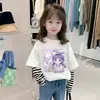 G2145 # Camiseta Versátil de Algodón Puro para Niñas, Manga Larga, Falso Dos Piezas, Estilo Primavera y Otoño, Top Casual para Niñas Mayores, Moderno.