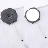 Espejo Pequeño de Flor Rosa Retro Estilo Europeo con Cuentas DIY, Espejo de Maquillaje de Belleza, Espejo de Mango, Espejo Portátil para Retoques de Maquillaje