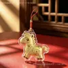 Chaveiro de ouro 999 puro "Fique Rico Logo", pingente de cavalo do zodíaco com fio vermelho, presente promocional feito sob medida para eventos corporativos