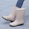 Botas de chuva de cano alto, grossas e estilosas, impermeáveis e antiderrapantes, botas de chuva de borracha, forradas para aquecimento, adequadas para adultos e mulheres