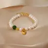 Pulseira de Pérola Natural para Mulheres, Pulseira de Jaspe Simples e Versátil, Nova Pulseira com Pingente de Saco da Sorte Estilo Chinês Nacional Venda por Atacado
