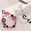 Cadena para Teléfono Móvil Rosa con Perlas Estilo Mixto Cadena de Gama Alta Ins Lazo Colgante de Pedrería Llavero de Cristal