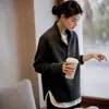 Suéter gris de estilo Old Money 100% lana con cuello semiabierto para mujer, otoño e invierno, capa interior de punto casual y suave, top de cachemira