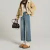 Jeans de Cintura Alta Solto Reto com Stretch em Quatro Direções para Mulheres, Moda Petite Cropped Slim Calça Cigarrete, Outono/Inverno 2025