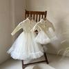 2025 Coreia do Sul Roupas Infantis Primavera Elegante Elegante Arco Gaze Meninas Vestido Bebê Dança Princesa Vestido
