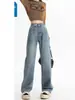 Nuevos pantalones vaqueros azules de cintura alta, adelgazantes, de corte holgado y pierna recta para mujer, de alta calidad, pantalones de pierna ancha hasta el suelo, A14229