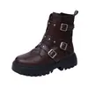 Botines Estilo Motociclista Retro para Mujer, Otoño 2026, Plataforma de Suela Gruesa con Remaches y Hebillas, Botas Vaqueras con Superficie de Cuero Desgastado