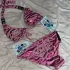 Traje de baño bikini triangular con cordones y estampado degradado, moda de playa transfronteriza, colección de bikinis estilo punk Y2k