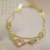 Pulsera de Trébol de Cuatro Hojas de Jade Hetian Natural de la Suerte para Mujer Doble Capa Uso Diario Pulsera Versátil para Mejores Amigas