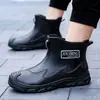 Zapatos de Lluvia de Moda para Hombres Japoneses y Coreanos, Moldeados de una Pieza, Forro de Malla Engrosado, Zapatos Planos de Goma Antideslizantes Grises para Días Lluviosos