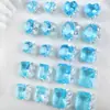 Uñas Artísticas de Zirconia Transparente Azul Cielo de Alta Calidad con Diamantes, Uñas Cuadradas de Corazón Melocotón de Lujo Portátiles, Uñas Artísticas Hechas a Mano con Diamantes