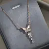 Cadena de Clavícula Elegante con Zirconia Galvanizada en Oro Real para Mujer, Diseño de Nicho, Collar de Mariposa de Concha, Collar de Moda
