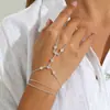 Pulsera de Dedo de Moda Transfronteriza Europea y Americana con Circonita, Cadena de Dedo Simple y Versátil de Cuentas de Arroz, Joyería de Cadena de Anillo de Muñeca de Perla