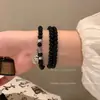 Pulseira de Contas de Obsidiana com Três Círculos para Mulheres, Pulseira de Contas Budista, Nova Joia de Mão Camadas Múltiplas Estilo Chinês Retrô, Joia de Alta Qualidade