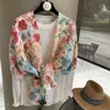 Bufanda Floral Pequeña de Seda Estilo Étnico Fresco de Nicho Chal de Protección Solar de Verano Chal de Capa para Jugar en la Playa de Algodón y Lino