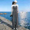 2026 Nuevo Traje Deportivo Casual de Dos Piezas Falsas de Alta Gama para Mujer Verano Único Exquisito Top Pantalones de Pierna Ancha Conjunto de Dos Piezas