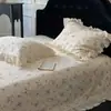 Colcha matelassê de algodão com renda estilo francês, tamanho grande, conjunto de três peças com fronhas combinando, adequada para todas as estações