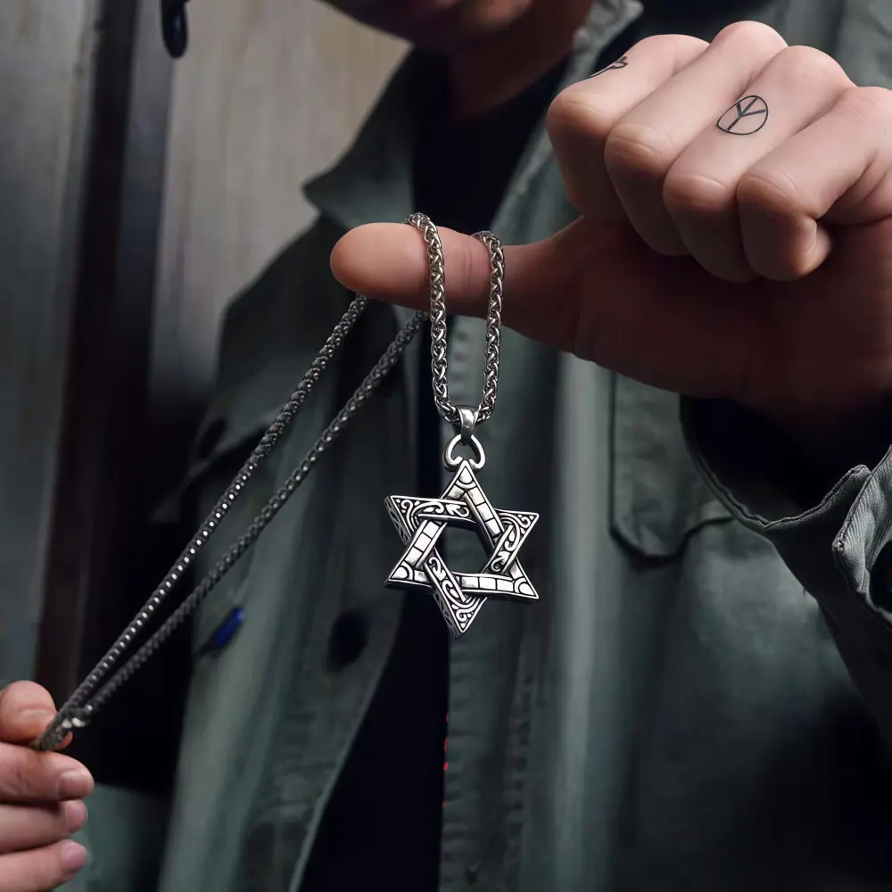六芒星【爱是守护】钛钢龙骨链
