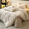 Juego de Cama de Invierno de Alto Gramaje con Estampado 3D de Leche Fleece, Juego de Cuatro Piezas, Sábana de Cama de Coral Fleece Engrosada, Funda de Edredón, Ropa de Cama con Terciopelo Adicional